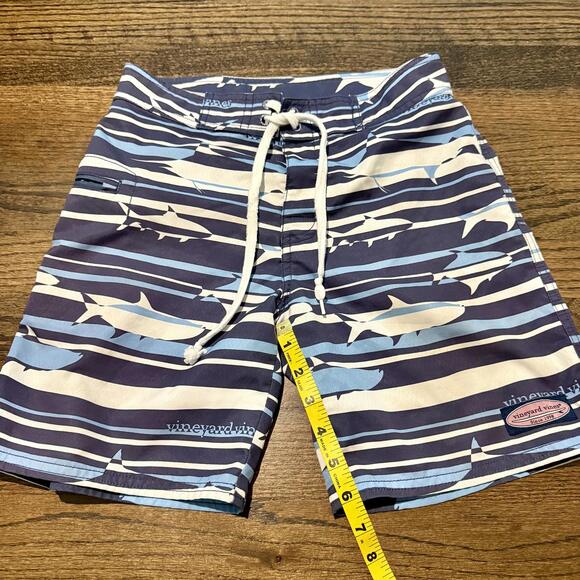 Vineyard Vines Boy's Blue & White Shark Swim Trunks Medium - Picture 3 of 4